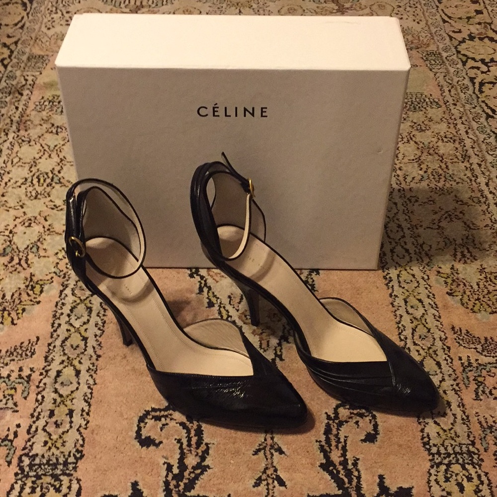NWOT CELINE Black Leather Ankle Strap Pump